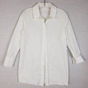 COS Longline White Button-Up Shirt Blouse Cotton 3/4 Sleeve size 6 Office Career